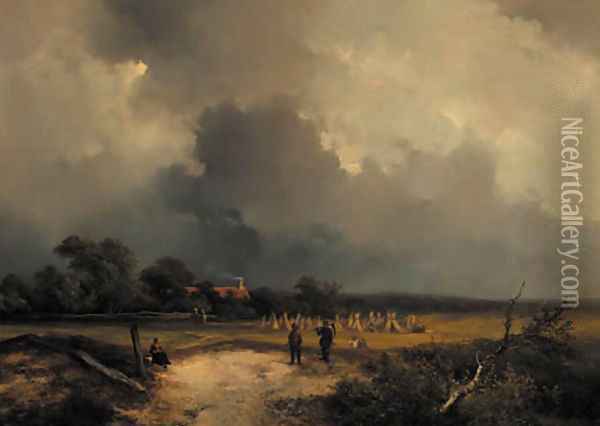 After the harvest Oil Painting - Johannes Franciscus Hoppenbrouwers