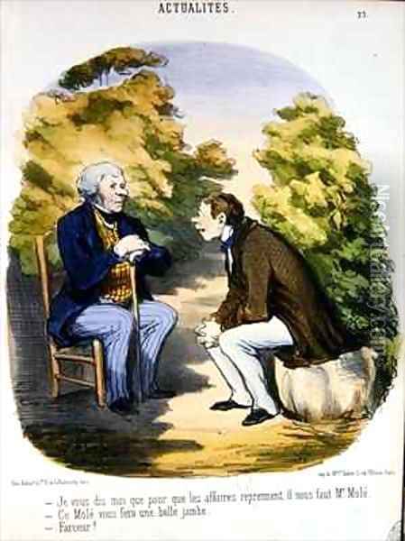 Two men discussing politics and the usefulness of the Comte de Mole Oil Painting - Honore Daumier