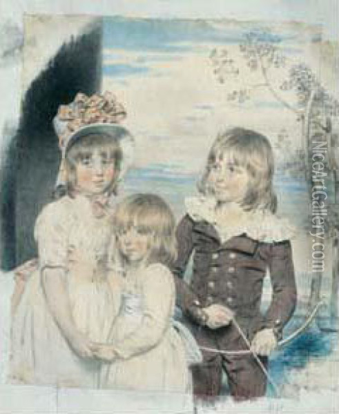 Portraits De Pierre Middleton Et De Ses Soeurs Marie Et Anne Oil Painting - John Downman