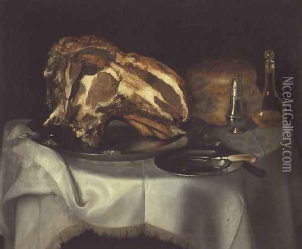 Still Life with Joint of Beef on a Pewter Dish, c.1750-60 Oil Painting - George, of Chichester Smith