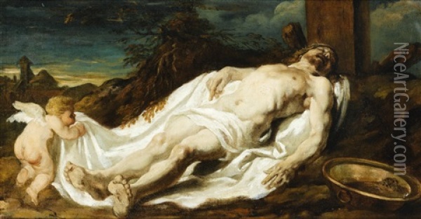 The Dead Christ Lying By The Cross Oil Painting - Michel Francois Dandre-Bardon