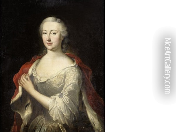 Portrait Of A Lady, Half-length, In A White Dress With An Ermine-trimmed Robe Oil Painting - Martin van Meytens the Younger