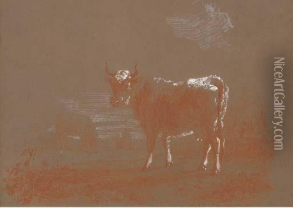 Vaches Dans Un Pre, Des Personnages Au Fond Oil Painting - Jacques Raymond Bracassat