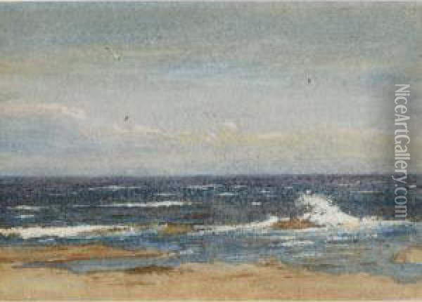 A Seascape With Waves Crashing On A Rock Oil Painting - Helen Mary Elizabeth Allingham