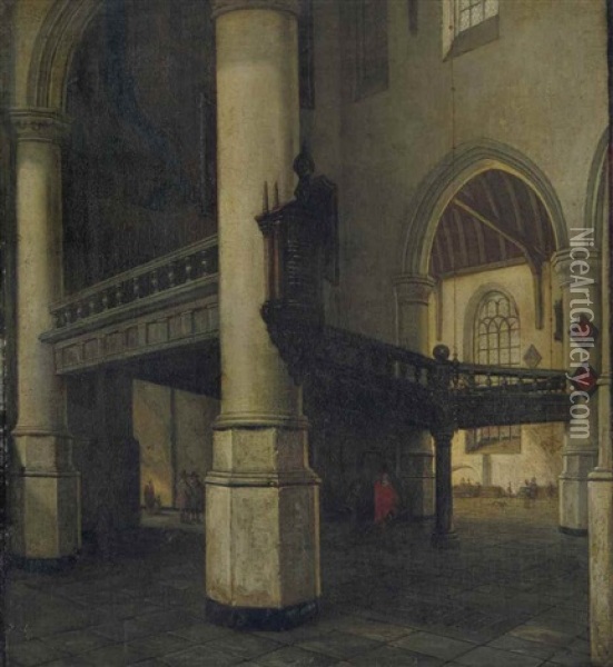 La Tribune De L'orgue De La Vieille Eglise De Delft Oil Painting - Hendrick Cornelisz van der Vliet