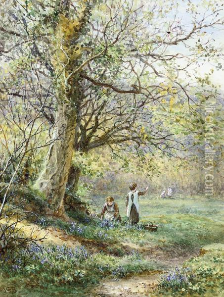 Picking Bluebells, Haslemere, Surrey Oil Painting - James Georges Bingley