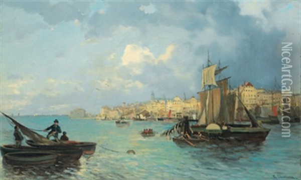 Ein Blick Auf Eine Hafenstadt Oil Painting - Theodore von Ehrmanns