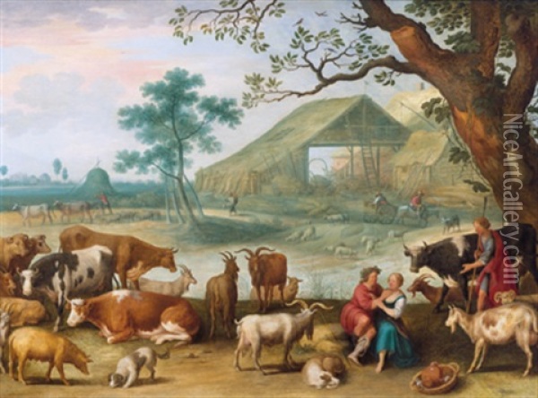Hirten Mit Herde In Einer Landschaft Oil Painting - Willem van Nieulandt the Younger