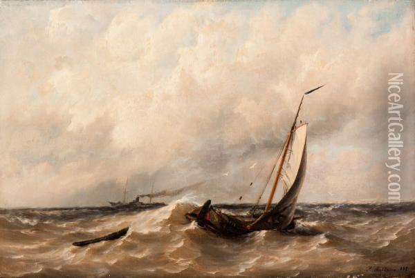 Ships On Choppy Waters Oil Painting - Rein Miedema