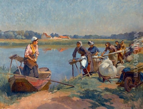 Les Lavandieres Oil Painting - Emile Charles Dameron