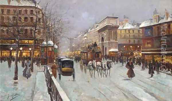 Paris in the snow Oil Painting - Fausto Giusto
