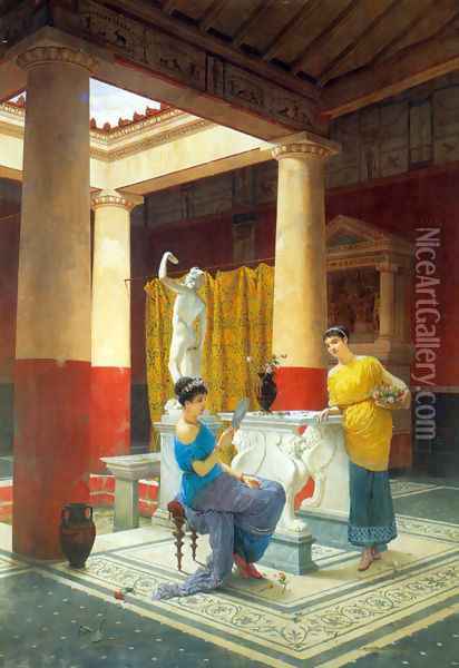 Maidens in a Classical Interior 1879 Oil Painting - Luigi Bazzani