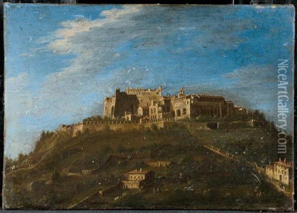 View Of A Castle Complex, Probably Monte Castello. Oil Painting - Antonio Joli