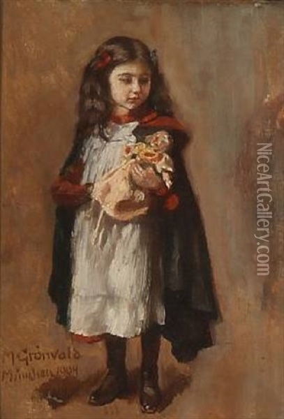 A Girl With Her Doll Oil Painting - Markus Frederik Steen Gronvold