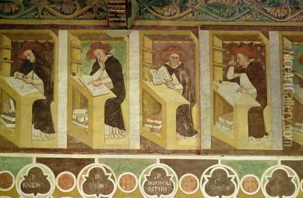 Four Dominican Monks at their Desks, from the cycle of Forty Illustrious Members of the Dominican Order, in the Chapterhouse, 1342 Oil Painting - Tommaso da Modena Barisino or Rabisino