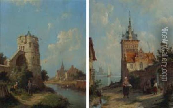 Coblentzon The Rhine And Alvia Stins Oil Painting - Pieter Christiaan Cornelis Dommersen