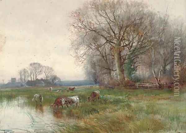 A backwater on the Ouse, Huntingdonshire Oil Painting - Henry Charles Fox