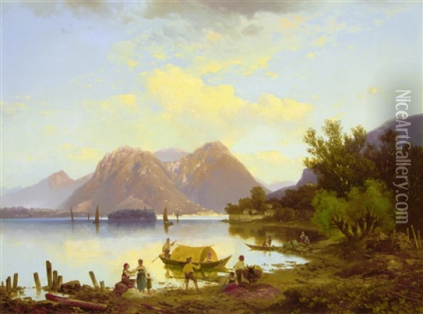 View Of Lake Maggiore Oil Painting - Carl Hasch