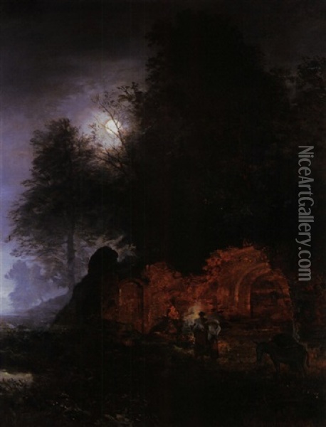 Nachtliches Lager Bei Mondschein Oil Painting - Oswald Achenbach