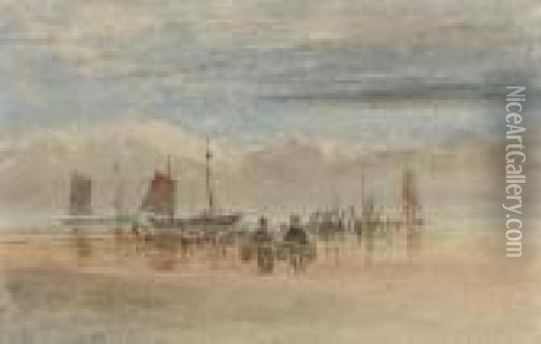 Fishermen Bringing In The Catch Oil Painting - David I Cox