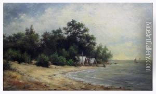 Camp Along The Shore With Figures And Tents Oil Painting - John Mix Stanley
