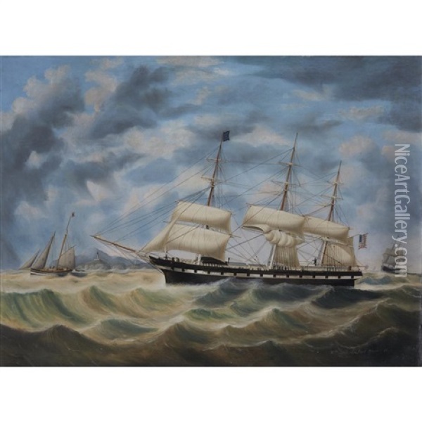 The American Barque Sea Flower Bound For Liverpool, Signaling For A Pilot Off The Skerries Oil Painting - William Gay Yorke