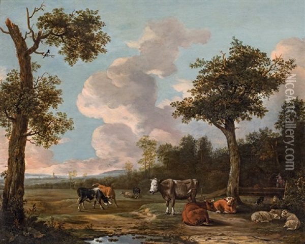 Cattle In The Fields Oil Painting - Anthonie Van Borssom