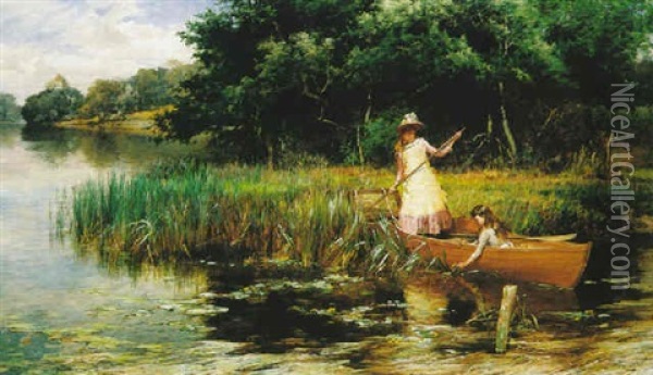Punting On The River Oil Painting - Alfred Glendening Jr.