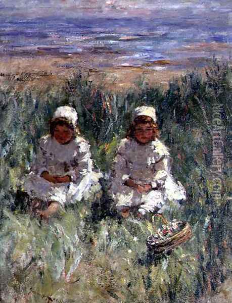 Picking Flowers on the Bents Oil Painting - Robert Gemmell Hutchison
