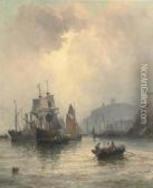 Congestion At The Harbour Mouth, Whitby Oil Painting - William A. Thornley Or Thornber