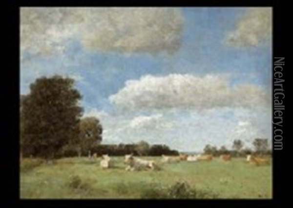 Vaches Au Prairie Oil Painting - Alfred De Knyff