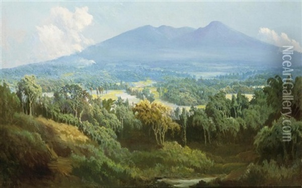 Mountainous Landscape Oil Painting - Soerjosoebroto Abdullah