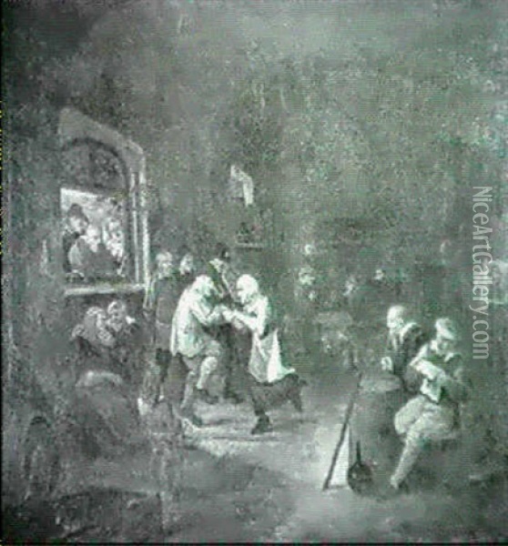 Peasants Carousing In A Tavern Interior Oil Painting - Egbert van Heemskerck the Elder