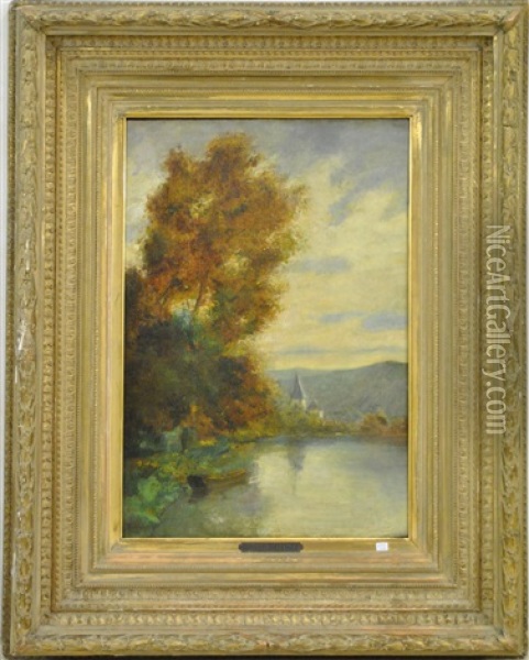 Paysage Au Lac Oil Painting - Hippolyte Emmanuel Boulenger