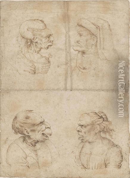 Caricatures Of An Old Woman, Wearing A Carnation As A Corsage Oil Painting - Leonardo Da Vinci