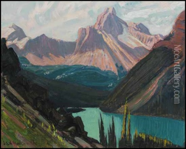 Study For Lake O'hara And Cathedral Mountain, Rockies Oil Painting - James Edward Hervey MacDonald