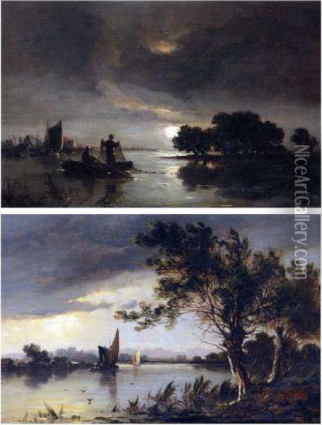 Netting By Moonlight Oil Painting - Alfred G., H., Or Sr Vickers