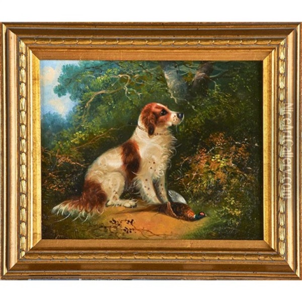 Terriers And Spaniel In Hunting Scenes (2 Works) Oil Painting - George Armfield