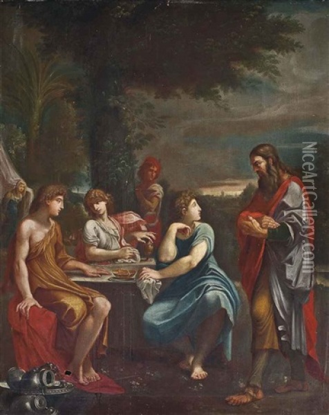 Abraham And The Three Angels Oil Painting - Ludovico Carracci