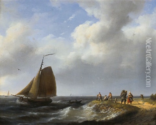 A Fresh Breeze Off The Dutch Coast Oil Painting - Johannes Hermanus Koekkoek