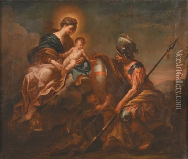 Madonna Con Bambino E San Giorgio Con Lo Scudo Di Genova Oil Painting - Domenico Piola