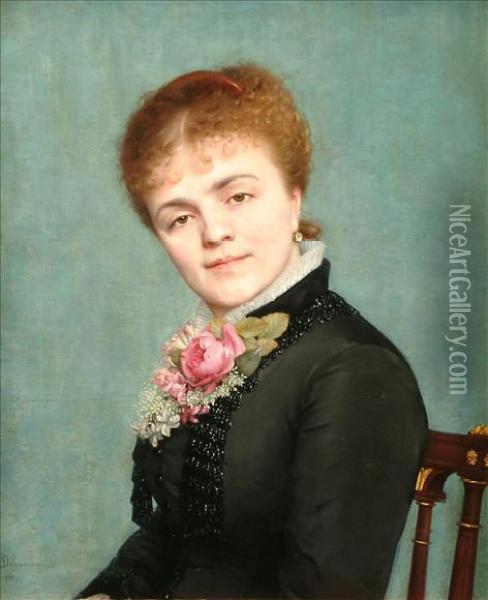 Therose Corsage Oil Painting - Gustave Henri Eug. Delhumeau