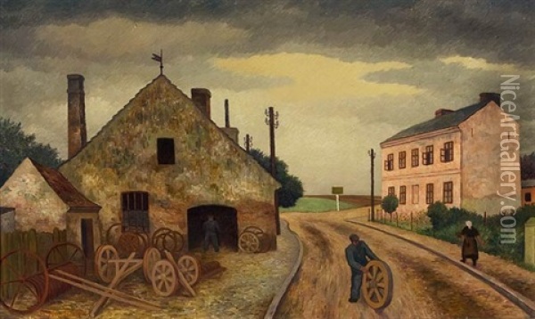 Dorf In Der Mark Oil Painting - Gustav Wunderwald