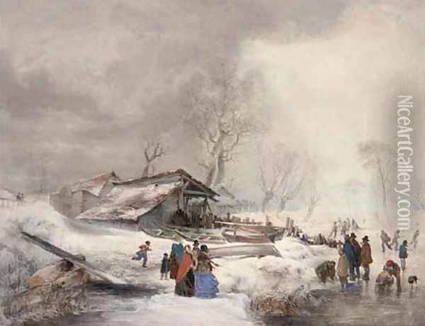 Winter on the ice Oil Painting - Louis Haghe