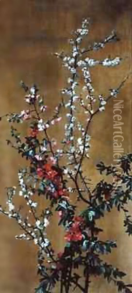 Japanese Cherry Tree and Hawthorn Branches Oil Painting - Jean Benner