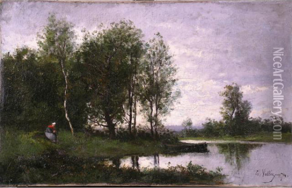 :paysage Au Bord De La Riviere Oil Painting - Etienne Maxime Vallee