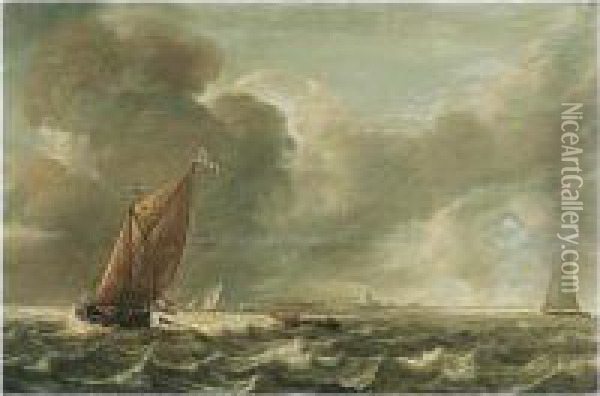 Seascape With A Smalschip And Other Light Vessels In A Stiff Breeze Oil Painting - Abraham Hendrickz Van Beyeren