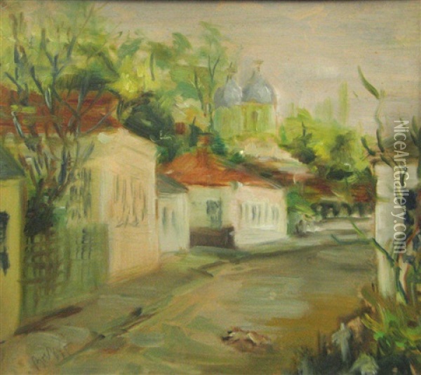 Landscape Of Targoviste - Casa Domneasca Oil Painting - Bob (Gheorghe) Bulgaru