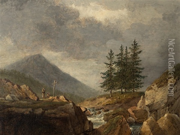 Mountain Landscape Oil Painting - Johann Jakob Dorner the Younger