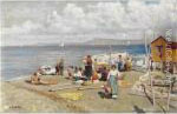 Spiaggia Di Bagnoli A Capo Miseno Oil Painting - Attilio Pratella